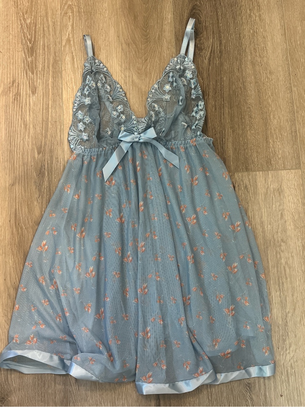 Blue Floral Lace Babydoll Nightdress - Unbranded